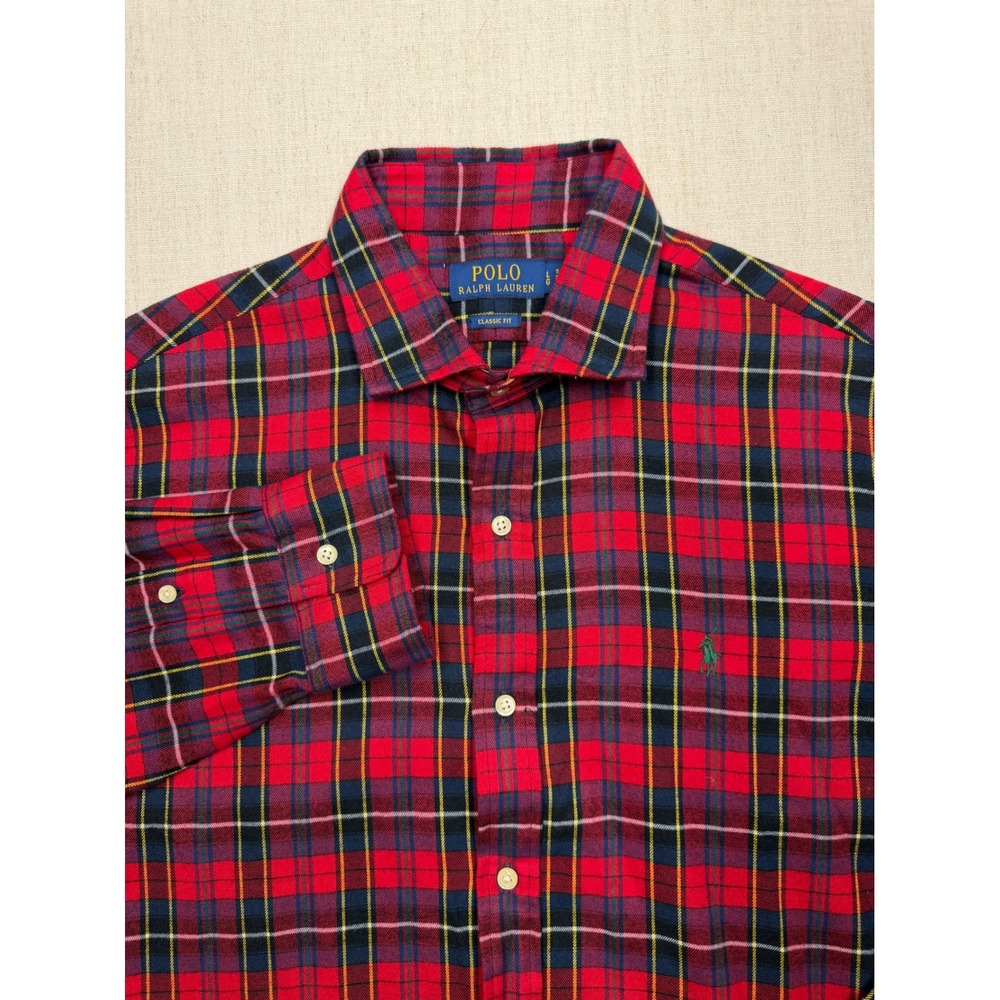 Polo Ralph Lauren Mens Classic Fit Red Tartan Plaid Button Down Shirt Large
